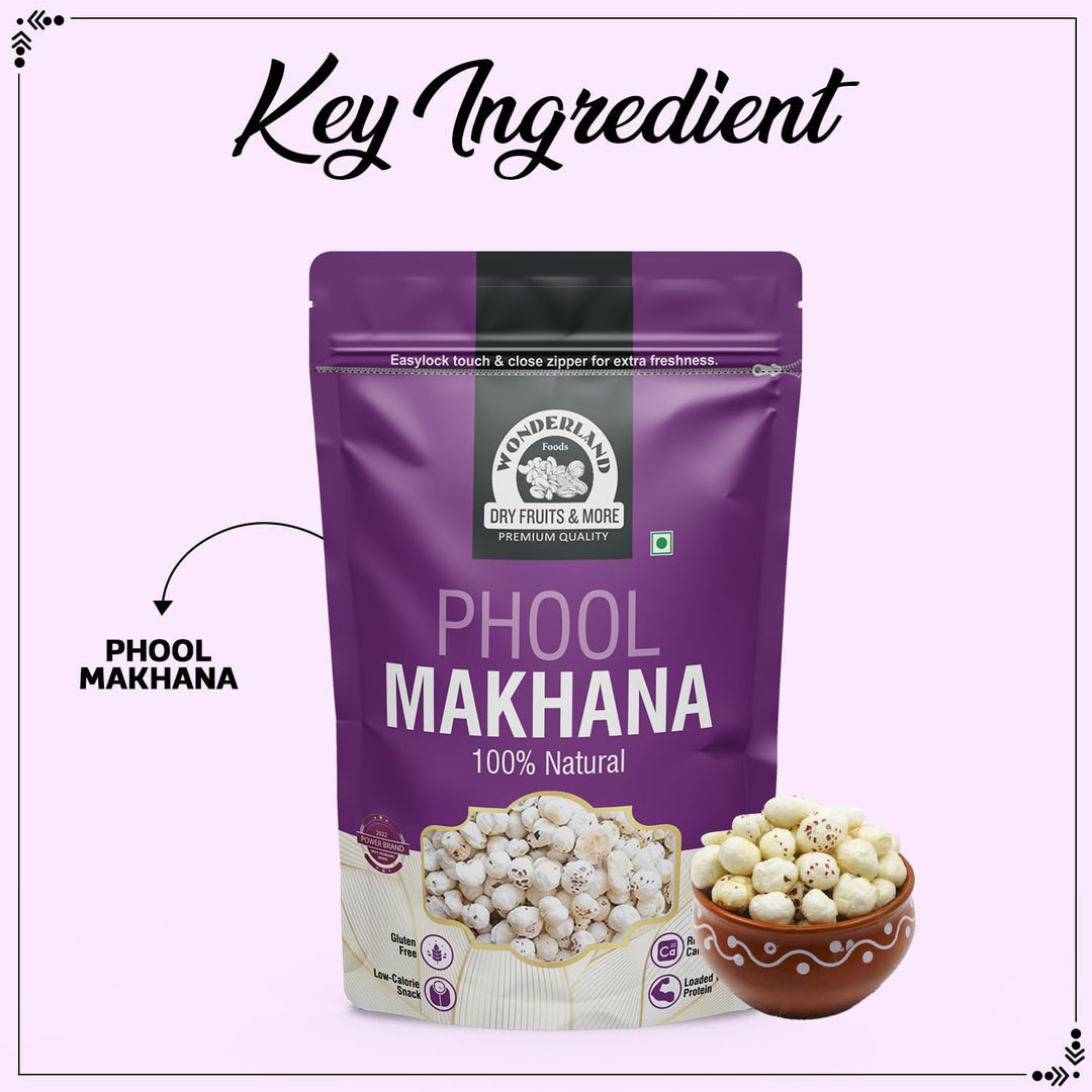 Wonderland Foods 200g (100g X 2) Phool Makhana (Foxnut) Pack of 2 Pouch
