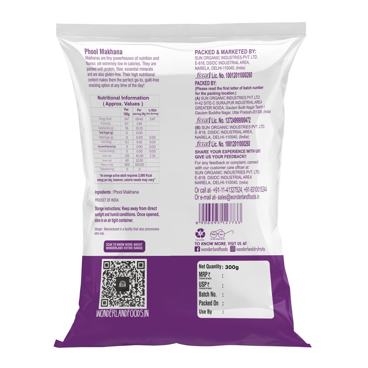 Wonderland foods 300g phool makhana (foxnut) pouch