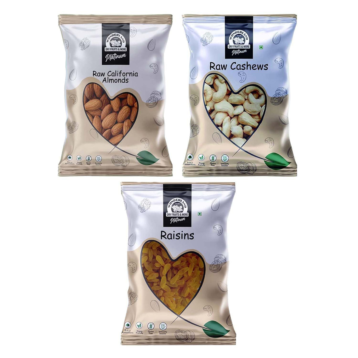 Platinum cal_alm cashew raisin 250g each 1_2419364b b176 461d bec9 9f19d67f8287