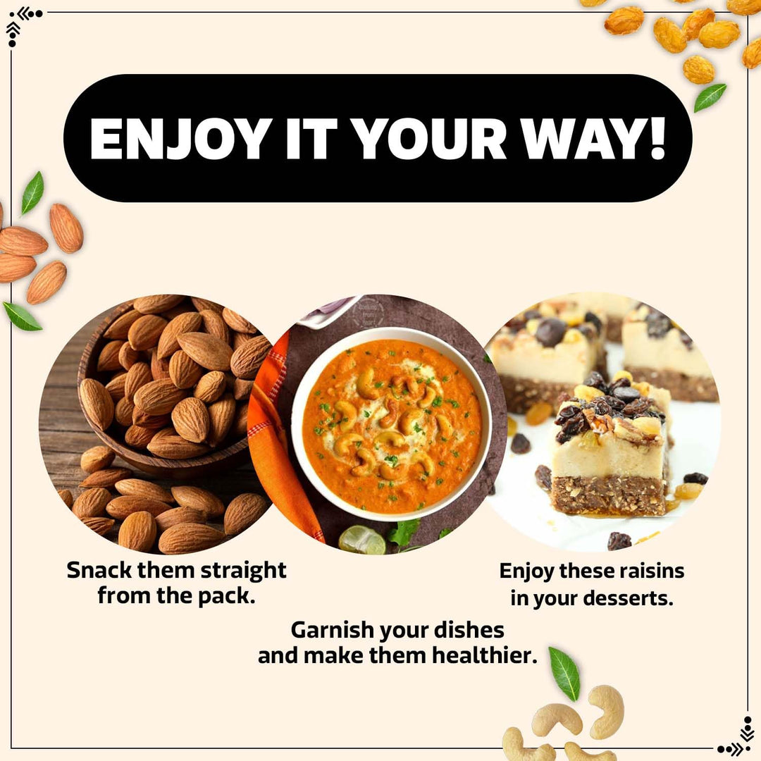Wonderland Foods 750g (250g X 3) Premium Dry Fruits Combo of Platinum Raw Almonds, Raw Cashew & Raisins