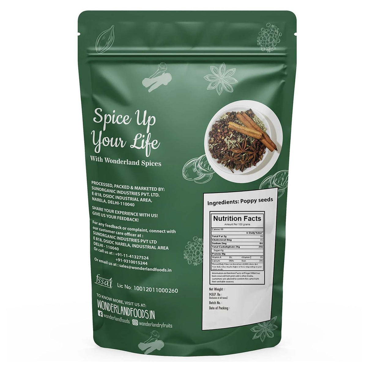 Wonderland foods 250g whole spices poppy seeds pouch