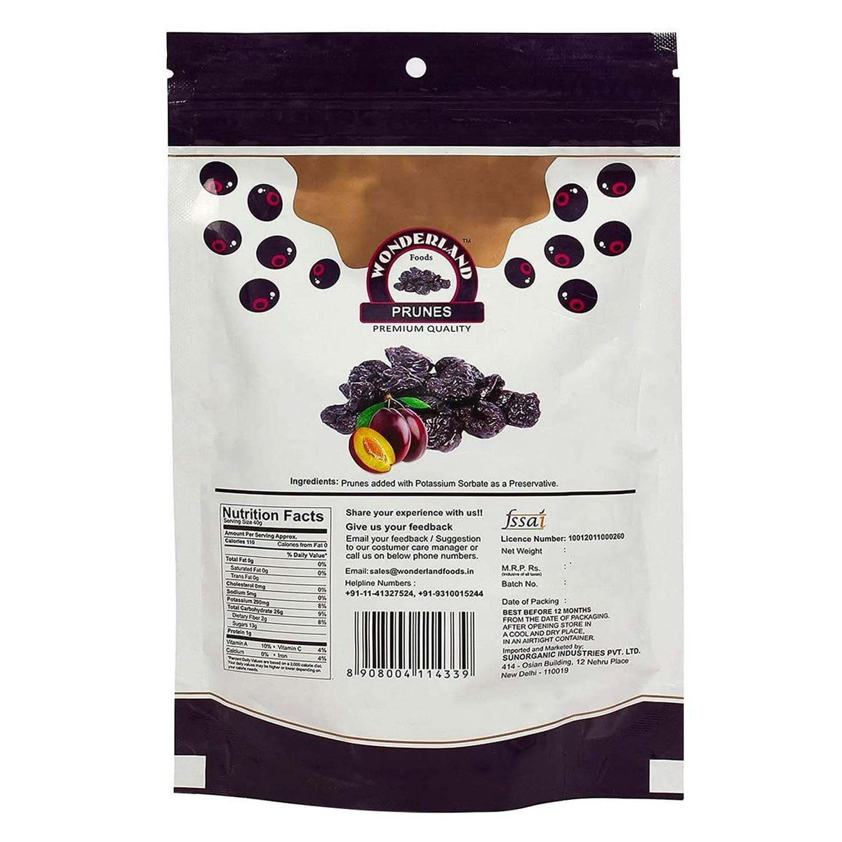 Wonderland foods 200g californian seedless (pitted) prunes pouch
