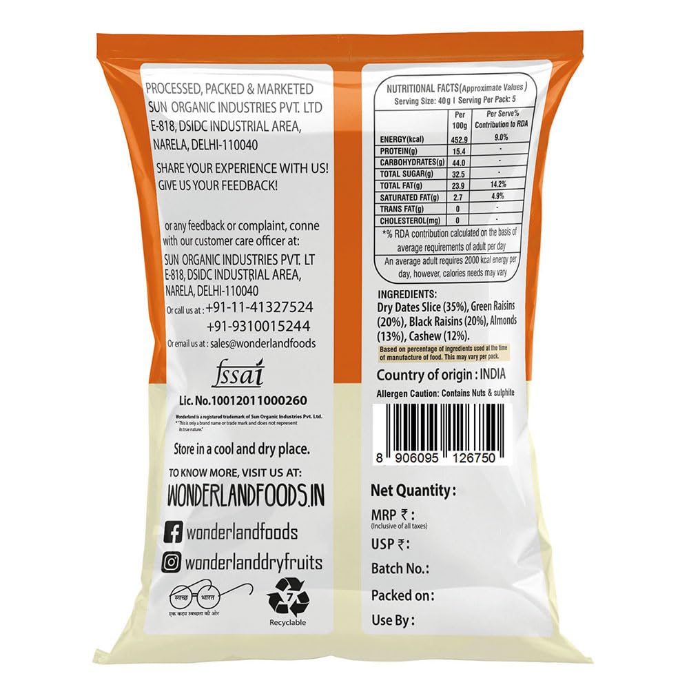 Wonderland foods 200g mix dry fruits (panchmewa) pouch