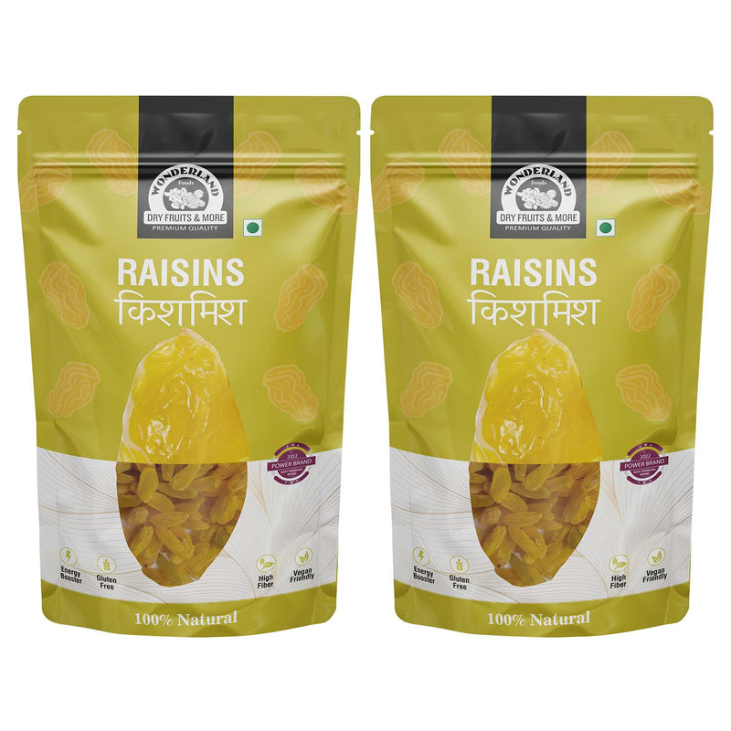 Wonderland Foods 1Kg (500g X 2) Plain Green Raisin (Kishmish) Dried Grapes Pouch