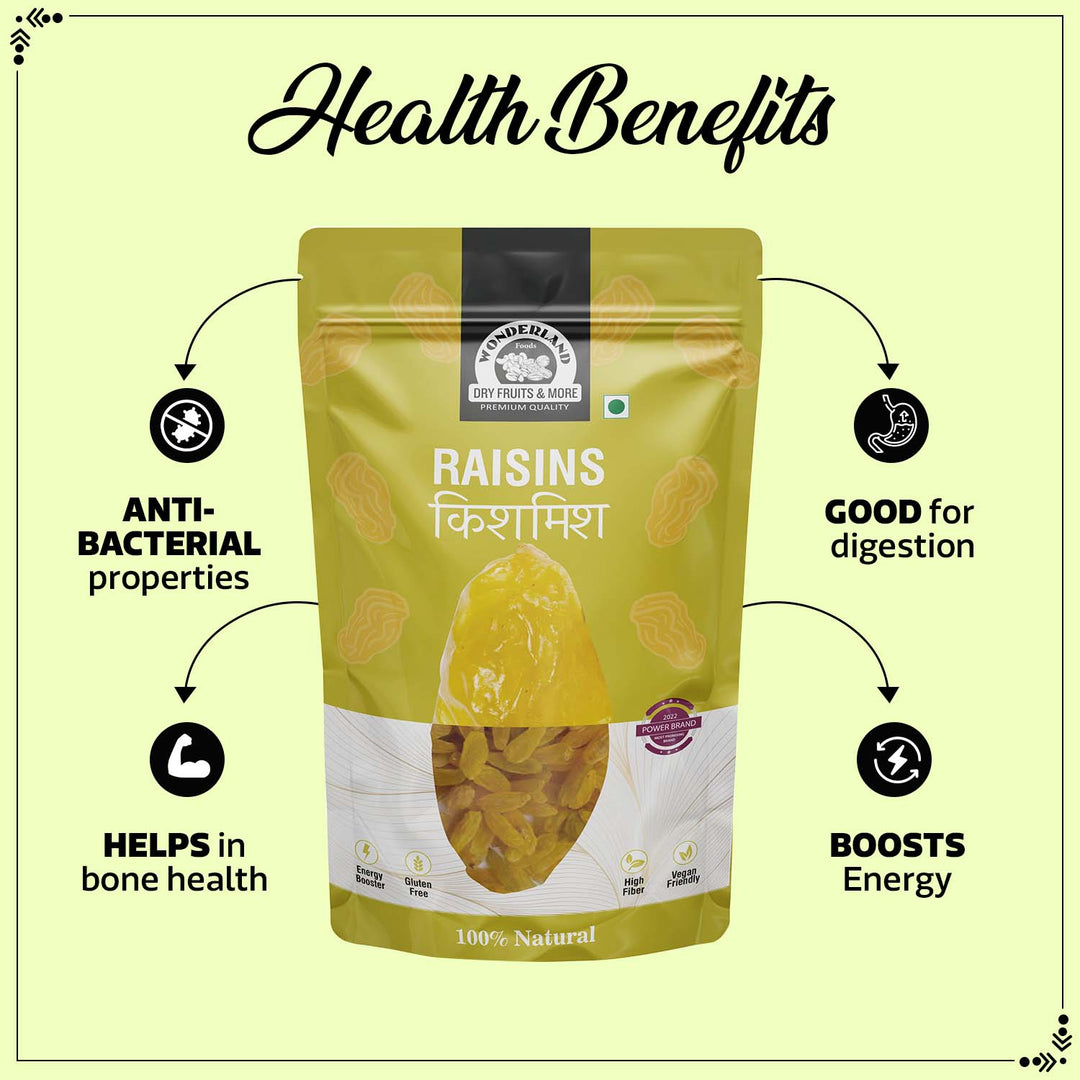 Wonderland Foods 1Kg (500g X 2) Plain Green Raisin (Kishmish) Dried Grapes Pouch
