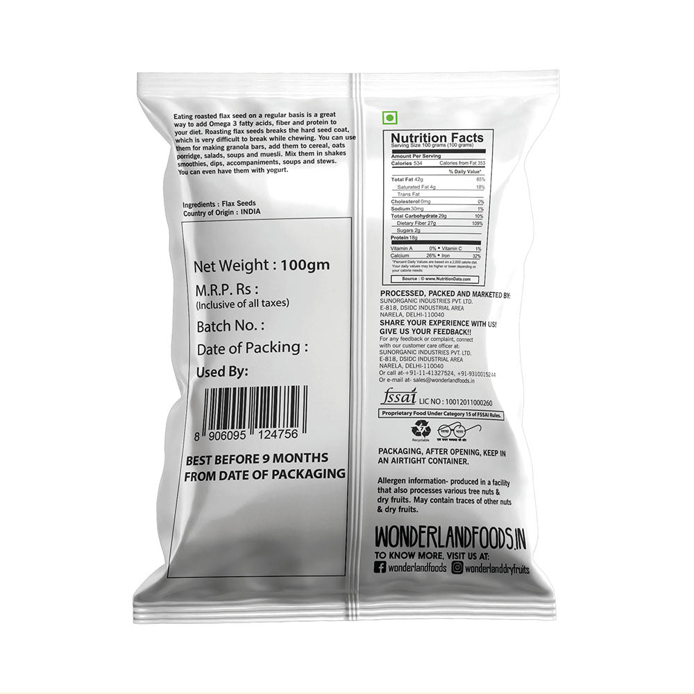 Wonderland Foods 100g Flax Seeds Alsi Seeds Pouch