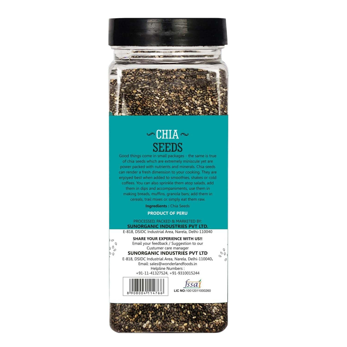 Wonderland foods 200g roasted chia seeds jar