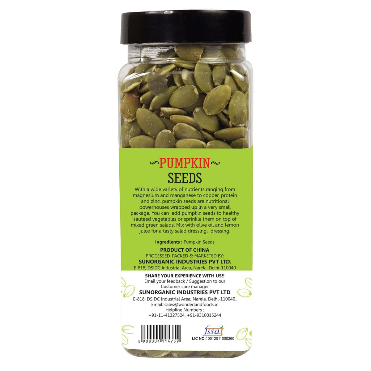 Wonderland foods 200g roasted pumpkin seeds (kaddu seeds) jar
