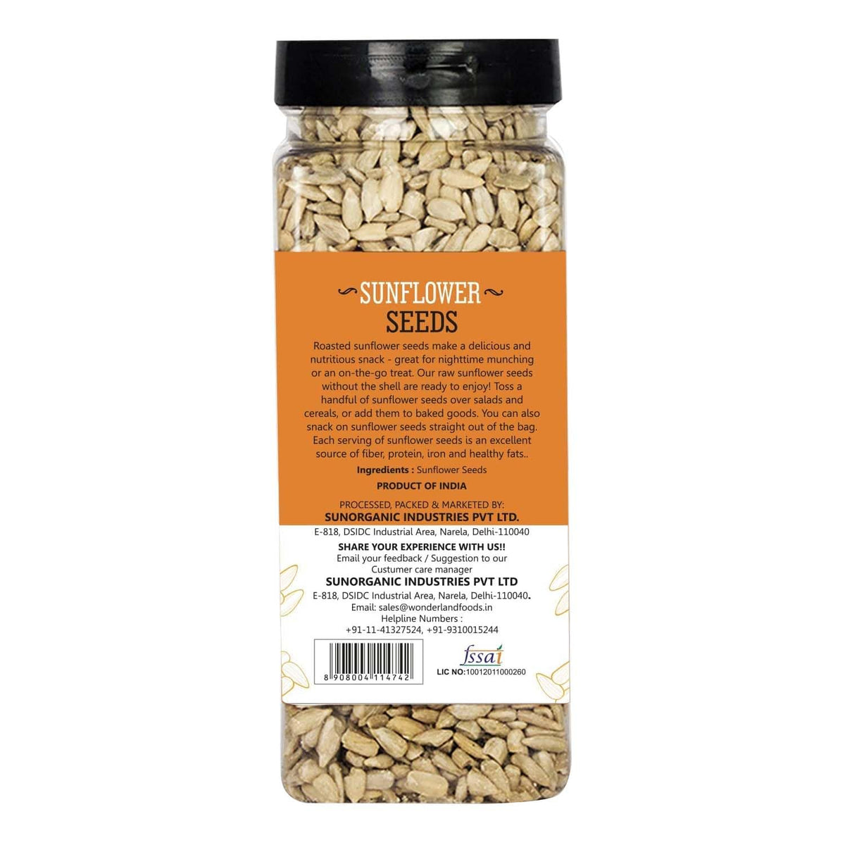 Wonderland foods 200g roasted premium sunflower seeds jar