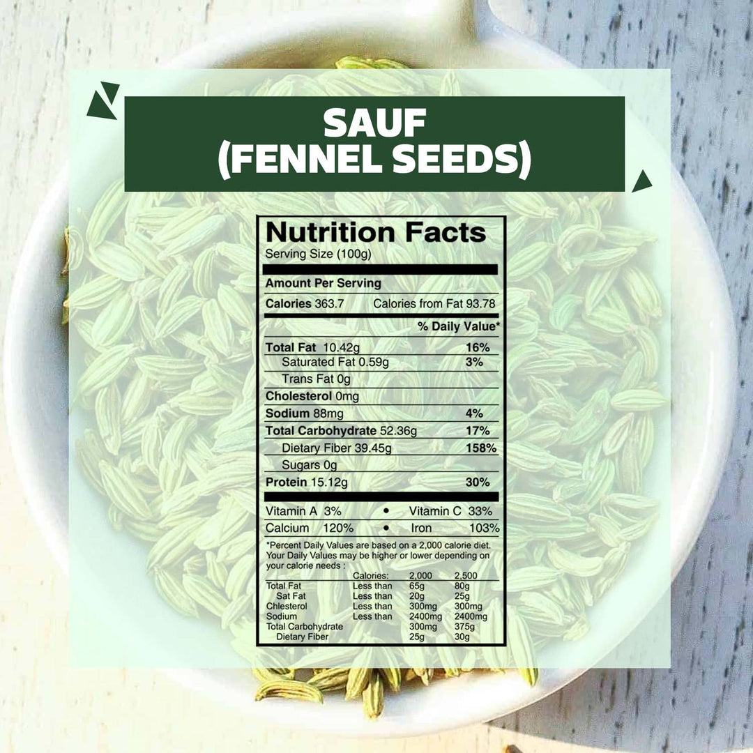 Wonderland Foods 250g Whole Spices Fennel (Sauf) Seeds Pouch