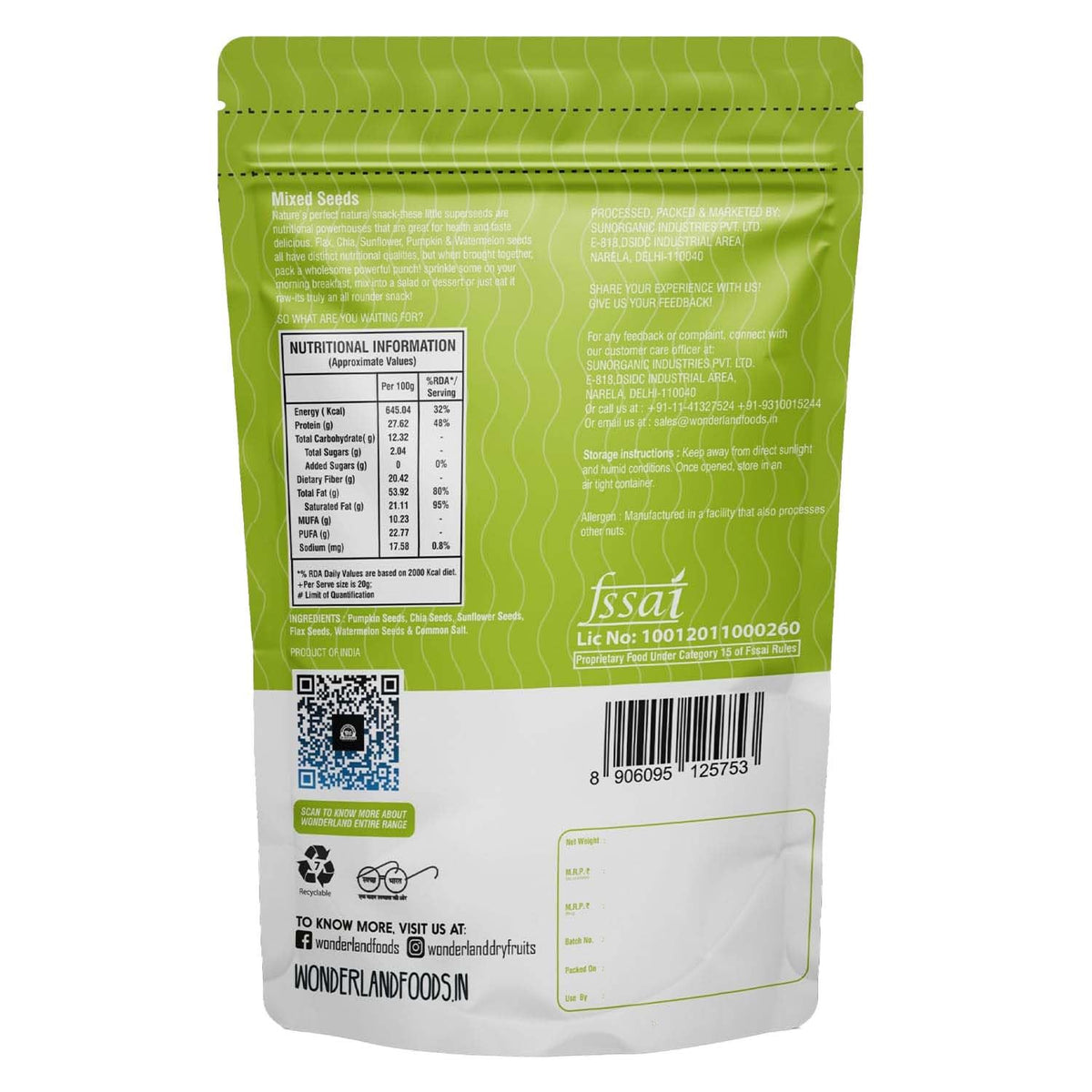 Wonderland foods 200g healthy raw mixed seeds pouch