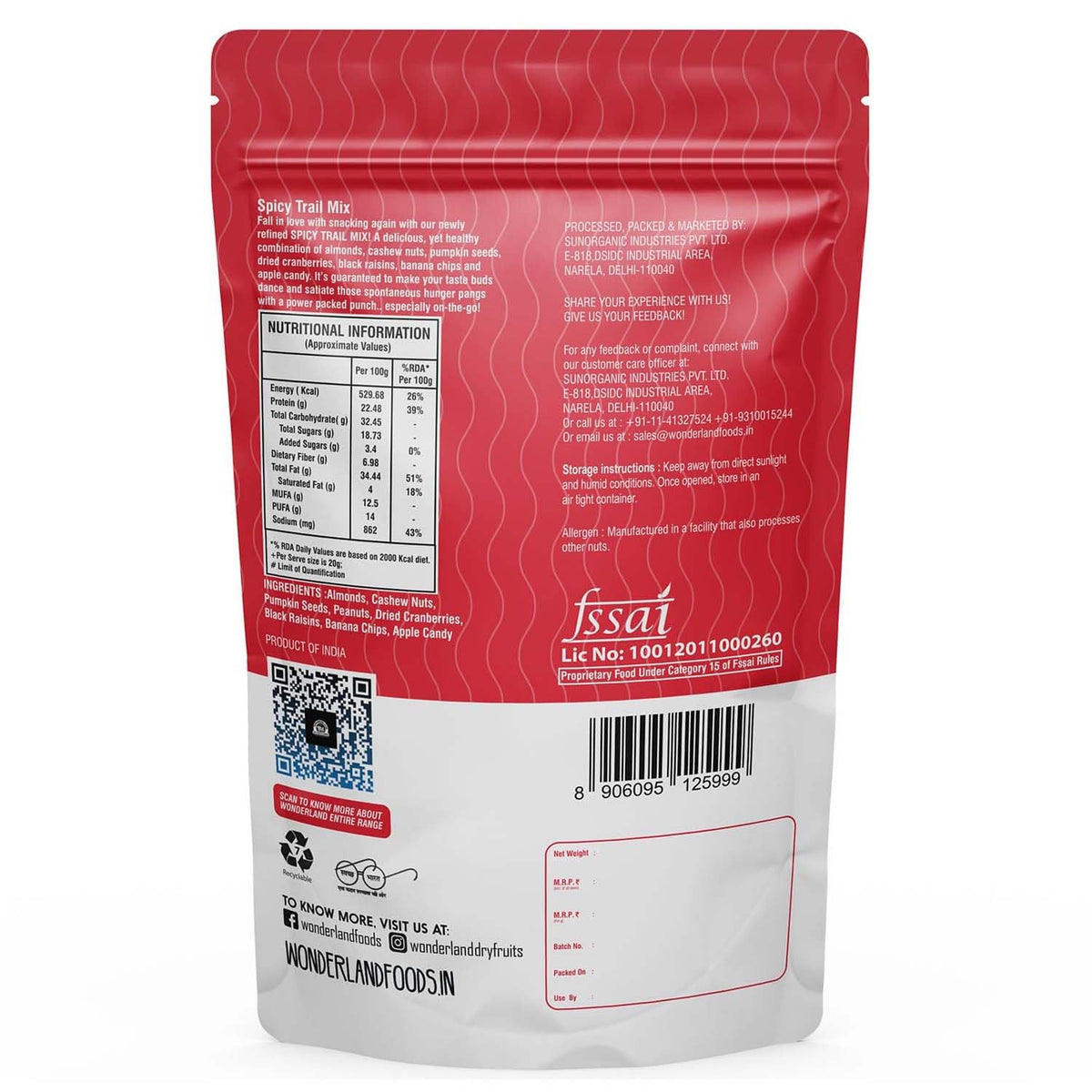 Wonderland foods 200g spicy trail mix pouch