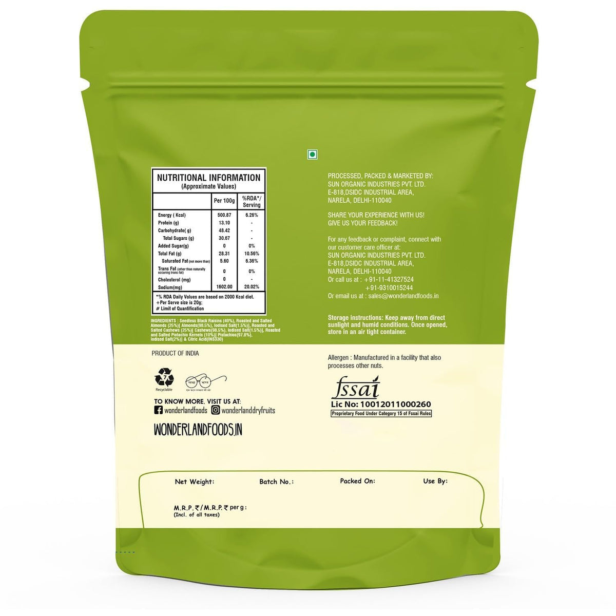 Wonderland foods 100g trail mix pouch