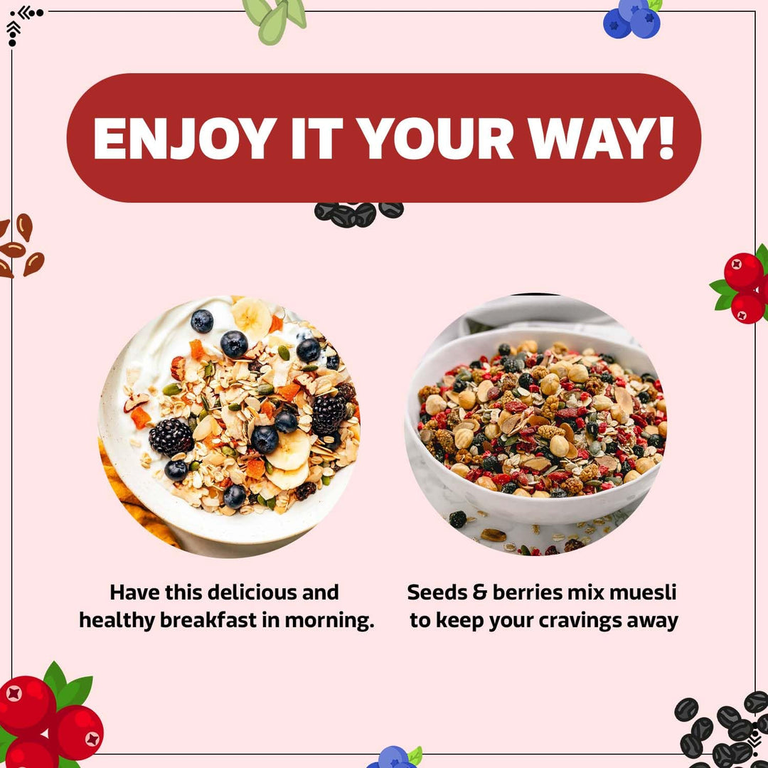 Wonderland Foods 400g (200g X 2) Roasted Seeds & Berries Mix Pouch | Dried Blueberries, Cranberries |Sunflower, Pumpkin, Watermelon, Chia & Flax Seeds