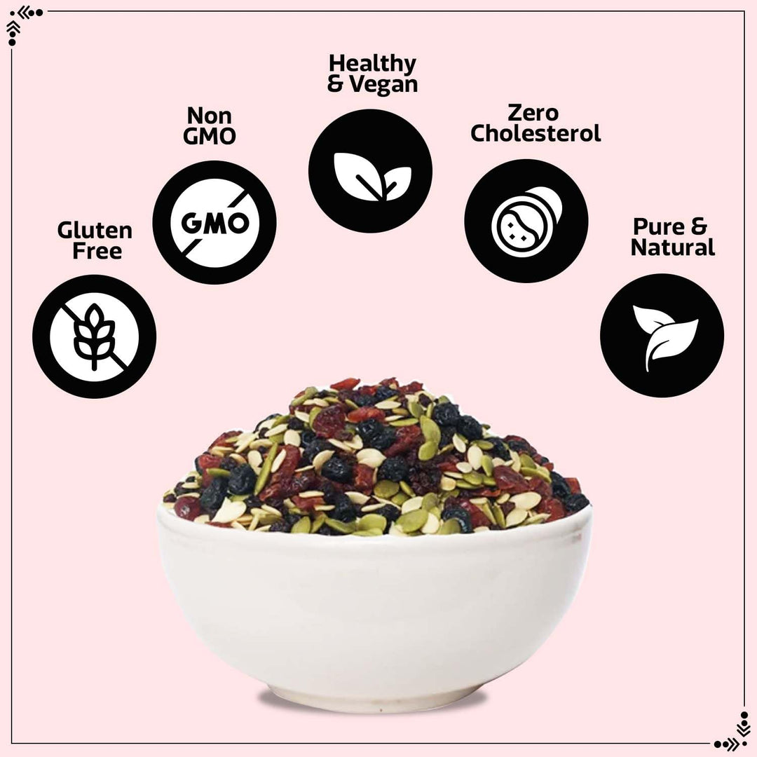Wonderland Foods 400g (200g X 2) Roasted Seeds & Berries Mix Pouch | Dried Blueberries, Cranberries |Sunflower, Pumpkin, Watermelon, Chia & Flax Seeds