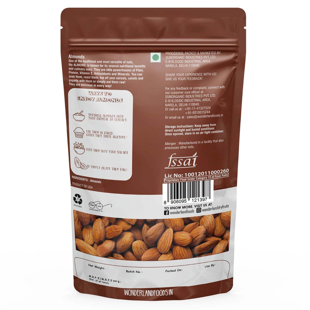 Wonderland Foods California Almonds (Badam) 250g Pouch