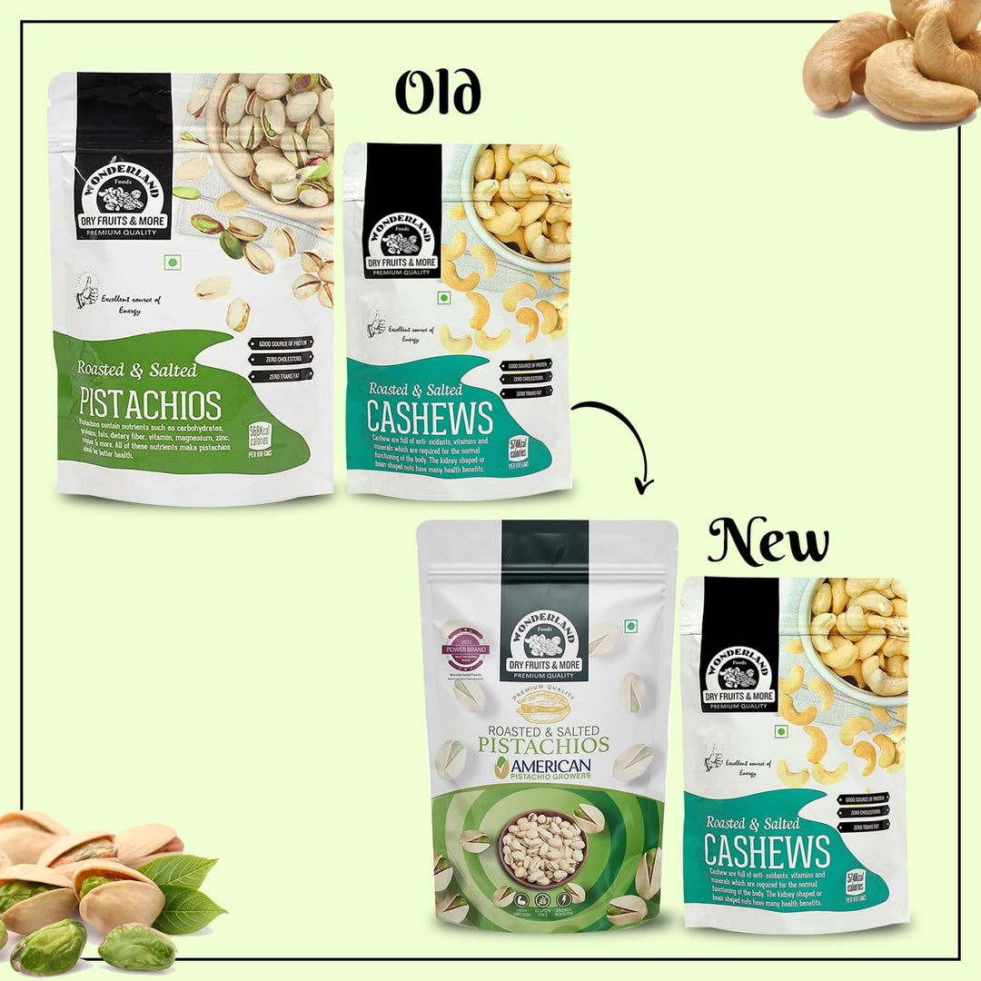 Wonderland Foods 300g Dry Fruits Combo of Roasted & Salted Cashews 100g & Roasted & Salted Pistachios 200g
