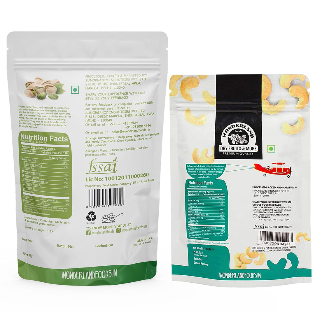 Wonderland Foods 300g Dry Fruits Combo of Roasted & Salted Cashews 100g & Roasted & Salted Pistachios 200g