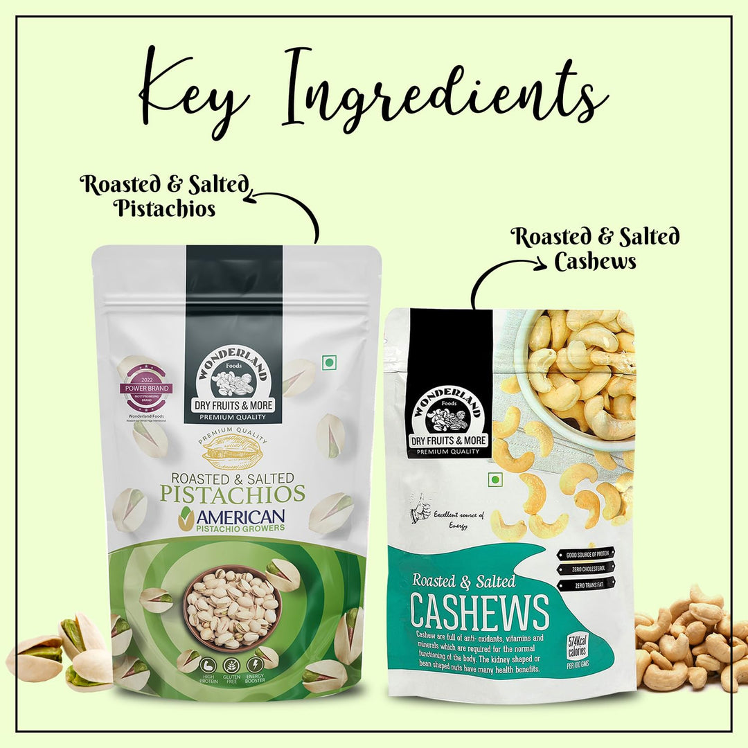 Wonderland Foods 300g Dry Fruits Combo of Roasted & Salted Cashews 100g & Roasted & Salted Pistachios 200g