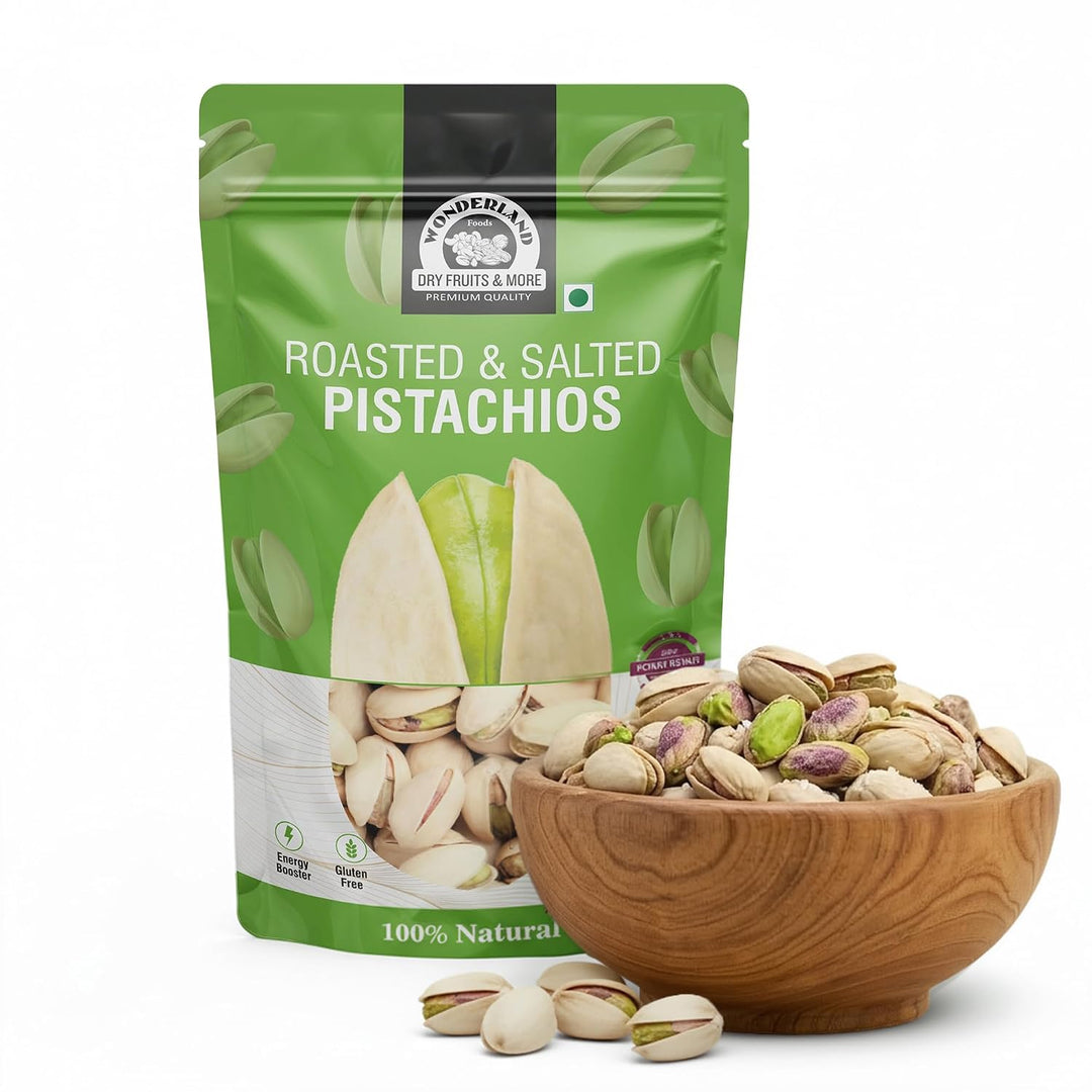 Wonderland foods 500 Gram American California Roasted & Salted Pistachios (Pista) Pouch