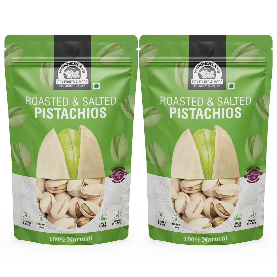 Wonderland Foods 1 Kg (500G X 2) American California Roasted & Salted Pistachios (Pista) Pouch