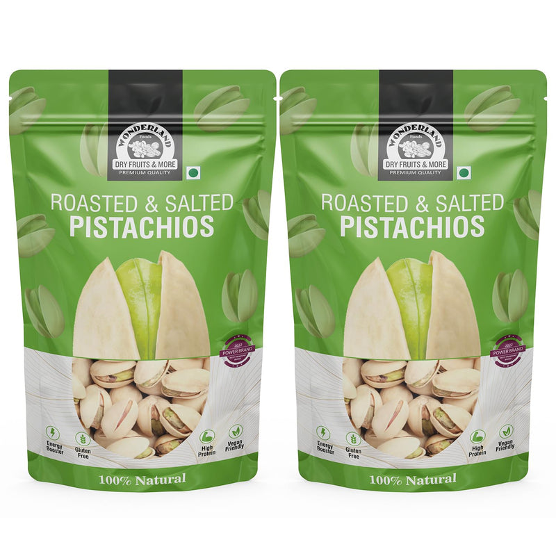 Wonderland Foods 1 Kg (500G X 2) American California Roasted & Salted Pistachios (Pista) Pouch