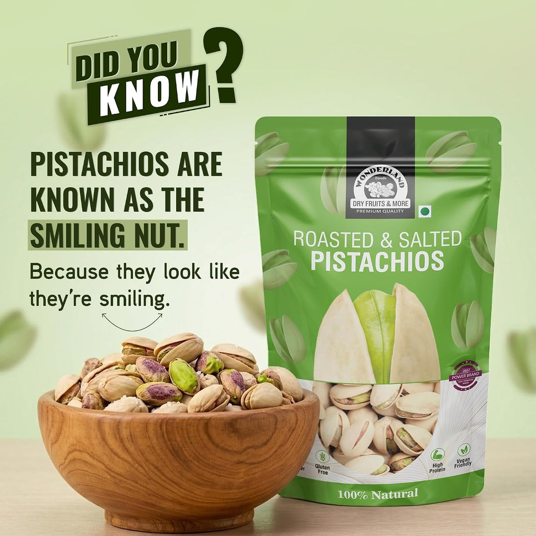Wonderland Foods 1 Kg (500G X 2) American California Roasted & Salted Pistachios (Pista) Pouch