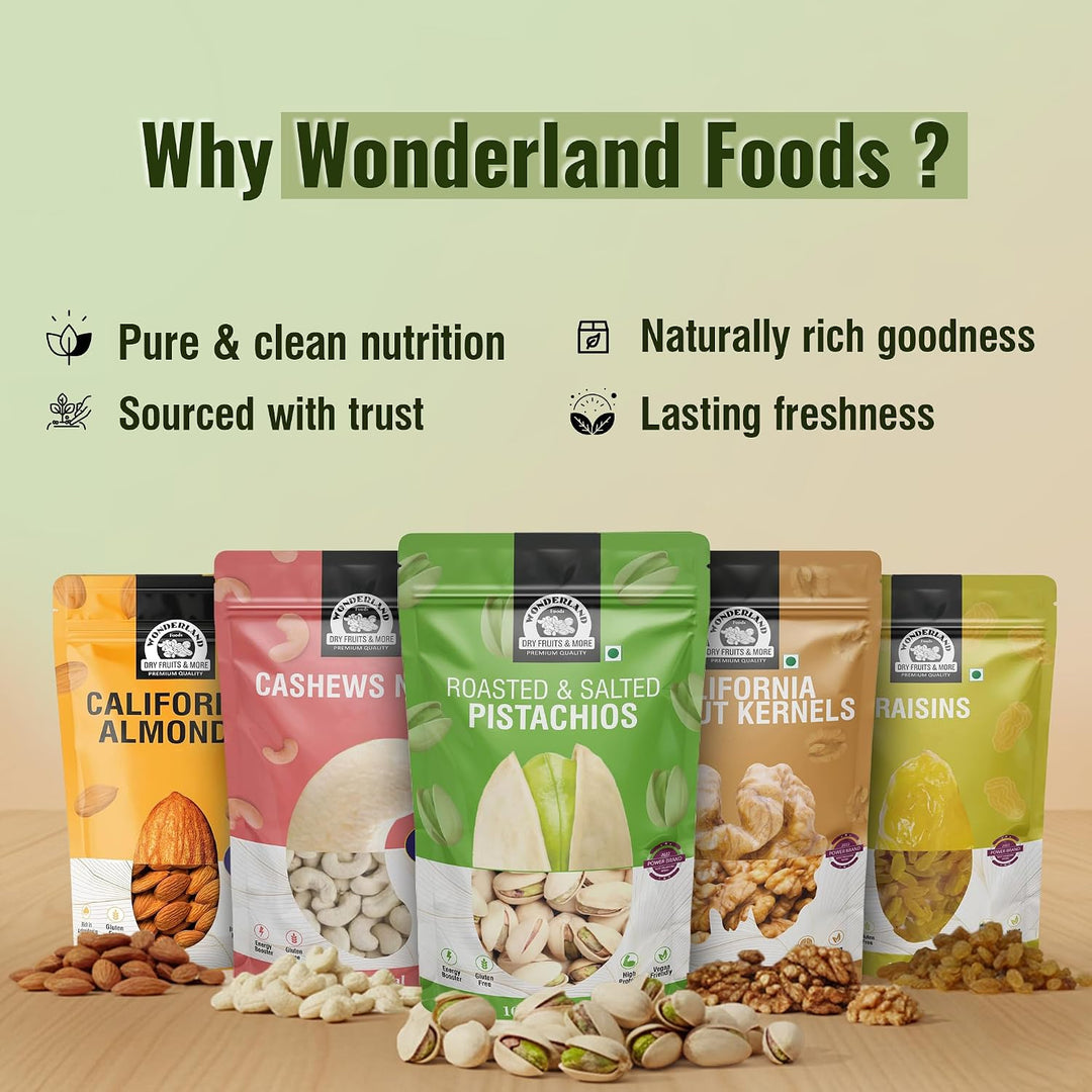 Wonderland Foods 1 Kg (500G X 2) American California Roasted & Salted Pistachios (Pista) Pouch
