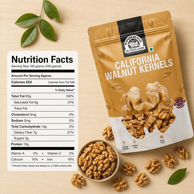 Wonderland Foods 1 Kg (500g X 2) California Walnuts Kernels (Akhrot Giri) Pouch