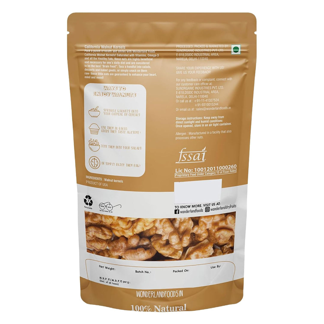 Wonderland Foods 1 Kg (500g X 2) California Walnuts Kernels (Akhrot Giri) Pouch